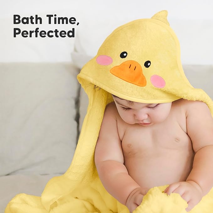 KeaBabies Hooded Baby Towel for Newborn - Viscose Derived from Bamboo Large Baby Bath Towels with Hood for Boys, Girls, Toddler, Extra Absorbent & Soft Newborn Bath Essentials (Duck, Petite)