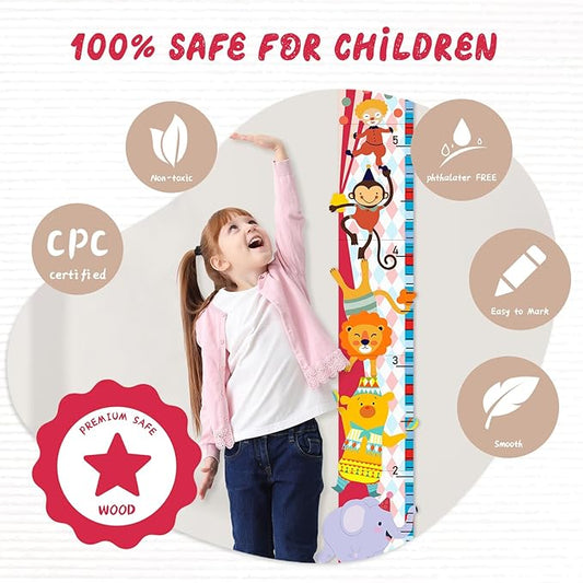 Woodemon Personalized Growth Chart for Wall, Circus Animals Height Measurement for Kids, Wooden Growth Chart for Kids Room Nursery Wall Decor