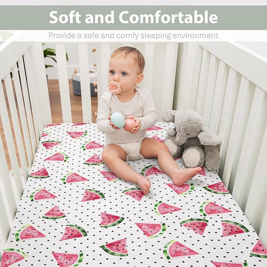 Watercolor Watermelon Dots Baby Crib Sheets for Boy Girl 52"x28" Tropical Summer Fruits Soft Stretchy Fitted Crib Mattress Covers Beach Vacation Baby Sheet for Standard Crib & Toddler Bed Mattress