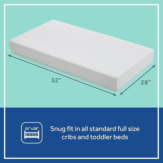 Sealy Baby Refresh Breathable 2 Stage Waterproof Crib Mattress Plus Toddler Bed Fit, Removable Knit Cover, GREENGUARD Gold Certified, Safety & Quality Tested, Made in USA, 52X28 -White