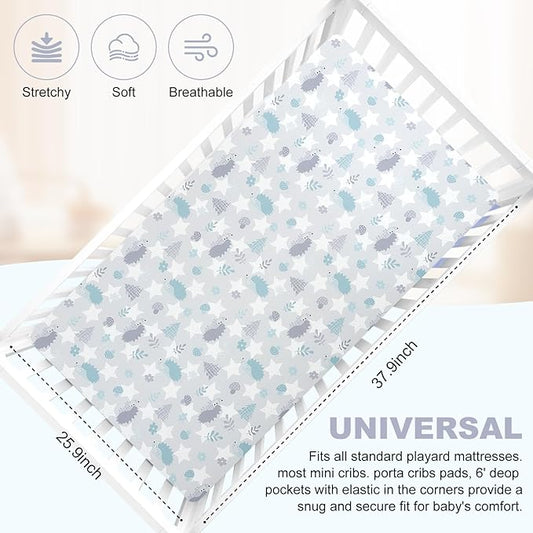 Pack n Play Fitted Sheet. 2 Piece Mini Crib Sheet. Elastic Playard Sheet. Portable Sheet Set. Elastic Convertible Playard Set. Compatible with Graco Pack n Play. (Baby Whale and Hedgehog)