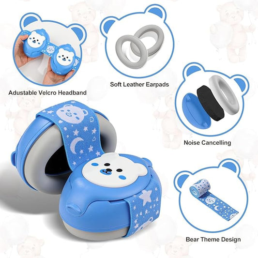 Baby Earmuffs-Infant Ear Protection for Babies 0-36 Months,Infant Headphones with Little Bear Design Noise Cancelling Headphones for Improves Sleep,Baby Travel Essentials for Airplane/Sleep