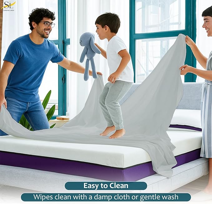 Queen Mattress Protector Fitted Sheet Style - Waterproof Vinyl Mattress Cover, Breathable, Bed Wetting & Spill Protection, Fits Mattresses up to 11.5" Deep (Light Grey)