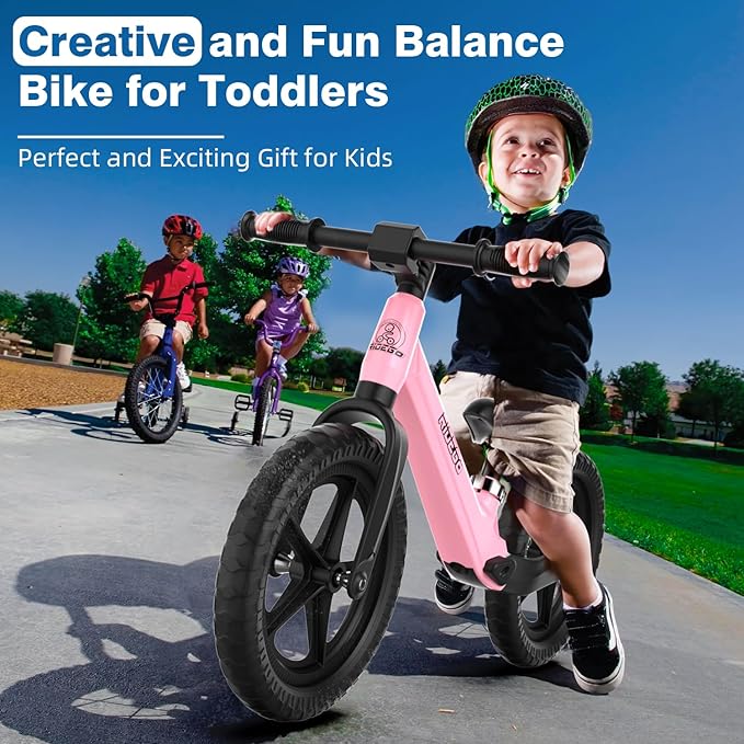 Ridego 12 Inch Balance Bike for Kids 2-4 Year Old,Lightweight Kids Bike with Adjustable Seat, Push Bicycle with Air Rubber Tires,Ride-on Toys Birthday Gift