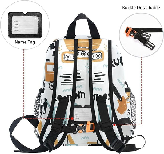 ALAZA Cute Toddler Backpack Funny Construction Transport Cars Backpack for Boys Girls Kindergarten Backpack Toddlers Daycare Bag Preschool Backpack