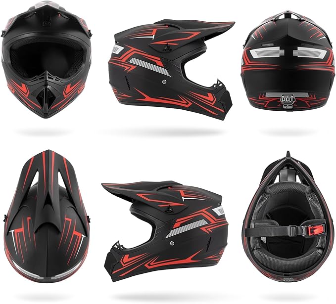 Youth Kids Dirt Bike Motocross Helmet (Goggles Gloves Face Mask) 4PCS Set, DOT Approved Boys Girls Full Face Motorcycle Helmets, ATV BMX MX Mountain Bike Off Road Kid Helmet (Red, S)