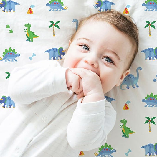 Wildkin Kids 100% Microfiber Crib Sheet – Soft, Breathable Fitted Sheet - Dinosaur Land