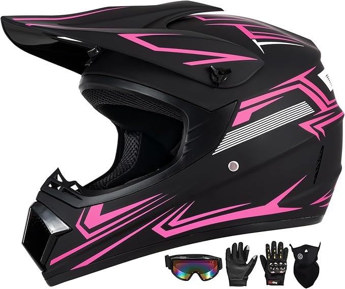 Youth Kids Motocross Helmet, Adult ATV Dirt Bike Helmet with Goggles Gloves & Mask Quick, Full Face Motorcycle Helmet with Quick Release Buckle DOT Certified