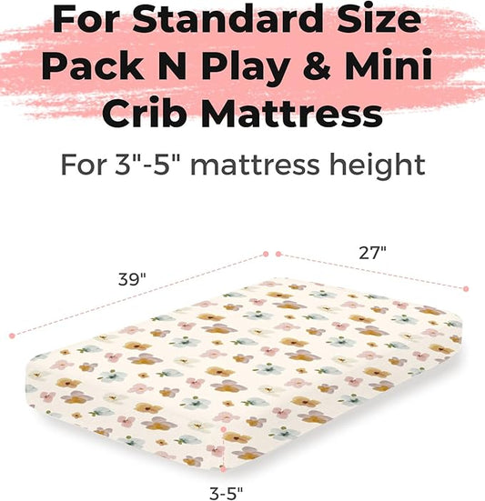 Pack and Play Sheets 2 Pack, Fitted Jersey Knit Mini Crib Sheets for Baby Boys and Girls, Compatible with Graco Pack N Play and Mini Crib Mattress (Rosy Days, Pack N Play/Mini Crib Sheets)