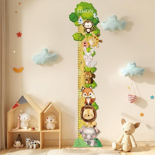 Woodemon Personalized Name Growth Chart for Wall, Forest Animal Stack Wooden Height Chart, Boy Girls Height Chart Growth Measuring Ruler, Christmas Birthday Gift for Boys and Girls