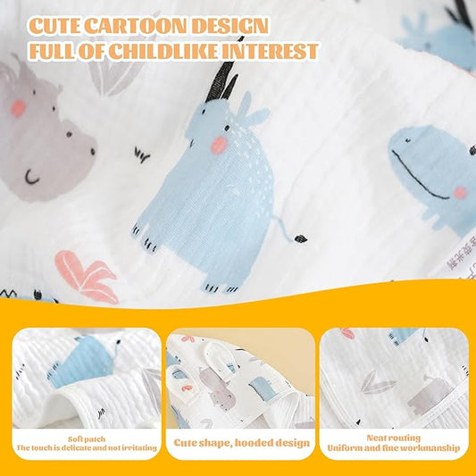 Baby Towel with Hood Thickened Hooded Baby Towel with Hippo & Crocodile Pattern 28x55'' Fast Absorption Hooded with Snap Button for Toddlers of All Ages