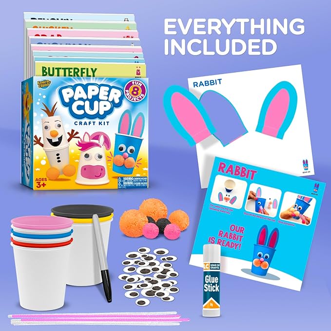 Arts and Crafts for Toddlers & Kids Ages 3-6 – Paper Cup Craft Kit, 8 Animal Projects – Fun Preschool Activity for Girls & Boys