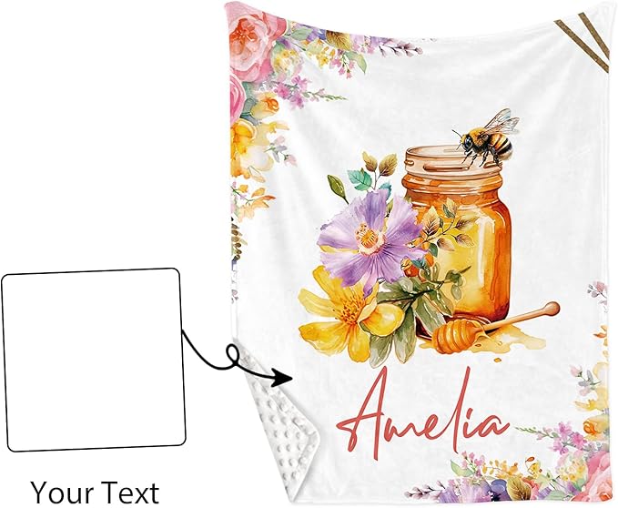 Custom Baby Crib Bedding Set, Personalized Name Colorful Bee Design Crib Set 3 Pcs, Soft Double Layer Blanket, Crib Sheet & Room Rug, Ideal Nursery Decor Gift for Baby Girls Boys