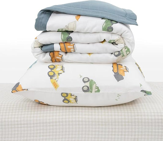 Little Unicorn Toddler Bedding 3-Piece Set | Super Soft & Breathable Muslin Fabric | for Convertible Cribs & Toddler Beds (Work Trucks)