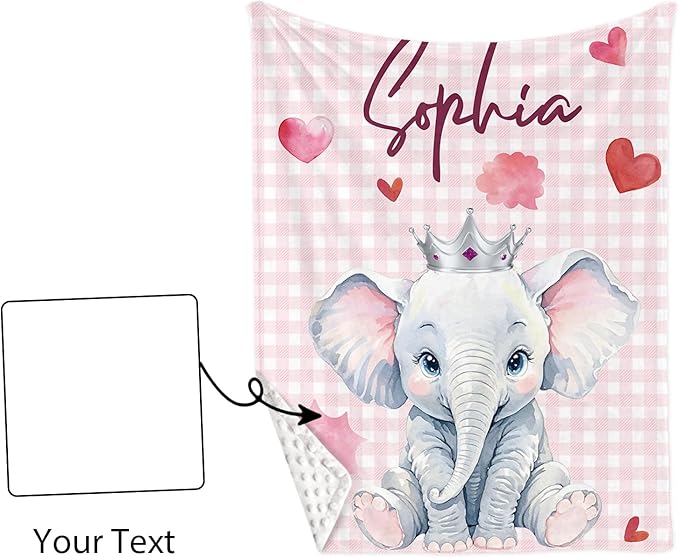 Personalized Baby Crib Bedding Set: 4 Piece Custom Pink Checkered Elephant Crib Bed Set with Name, Nursery Bedding Set for Baby Girls, Newborn Boys Crib Sets, Crib Bedding Custom Gift, Crib Sheet