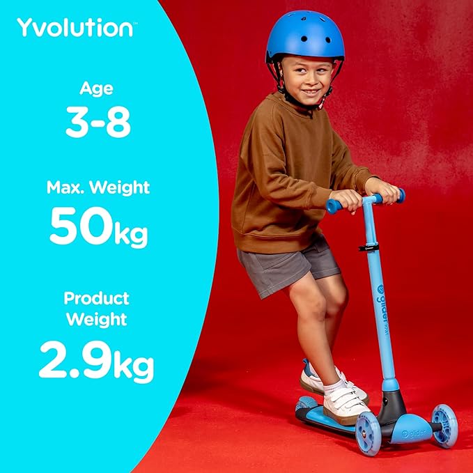 Yvolution Y Glider Air Scooter for Kids, 3 Wheel Scooter for Toddlers 4 Adjustable Height Glider with Kick Scooters, Lean to Steer with LED Flashing Light for Children Ages 3+ Years Old