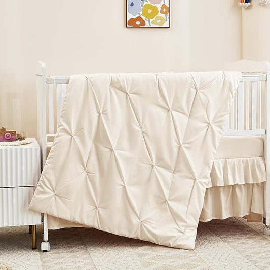 3-Piece Crib Bedding Set for Girls Boys - Ultra Soft & Skin Friendly Baby Bedding Crib Set Includes Crib Comforter, Sheet & Skirt (Light Beige)