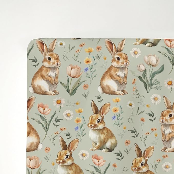 Vintage Rabbit Floral Baby Crib Sheets for Boy Girl 52"x28" Spring Bunnies Flowers Soft Stretchy Fitted Crib Mattress Cover Easter Bunny Wildflowers Baby Sheet for Standard Crib & Toddler Bed Mattress