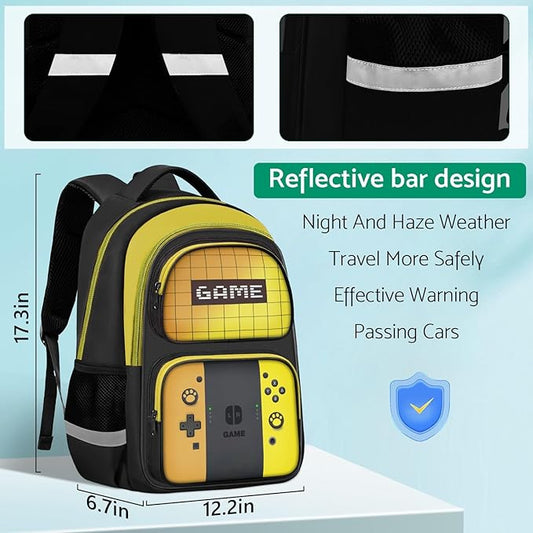JIRAIKEI Kids Backpack For Boys,Gamer Boys Backpack For Children Teens Elementary Middle School, 17″ Students Bookbag