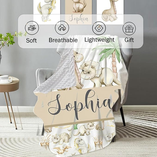 Personalized Baby Crib Bedding Set: 4 Piece Custom Gift Crib Bed Set with Name - Cute Dinosaur Theme,Nursery Bedding Set for Baby Girls Crib,Newborn Boys Crib Sets, Crib Bedding Shower Gifts