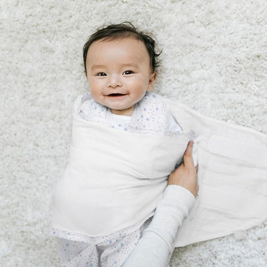 HALO 100% Cotton Sleepsack Swaddle, 3-Way Adjustable Wearable Blanket, TOG 1.5, Midnight Moons Blue, Small, 3-6 Months
