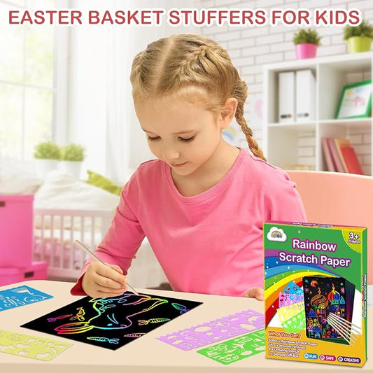 ZMLM Scratch Paper Art Set: 100Pcs Magic Drawing Art Craft Kid Scratch Paper Supplies Toddler Preschool Learning Toys for Age 3 4 5 6 7 8 Girls Boys Birthday Activities Party Favors