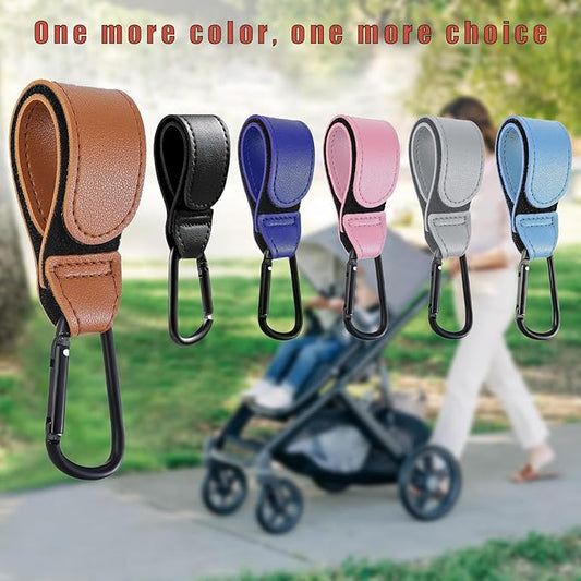 4 Pcs Leather Stroller Hook, Mommy Stroller Clip, Stroller Accessories Organizer Hook, Metal Hook for Strollers/Walkers/Mobility Scooter/Wheelchair/Rollator(SkyBlue)