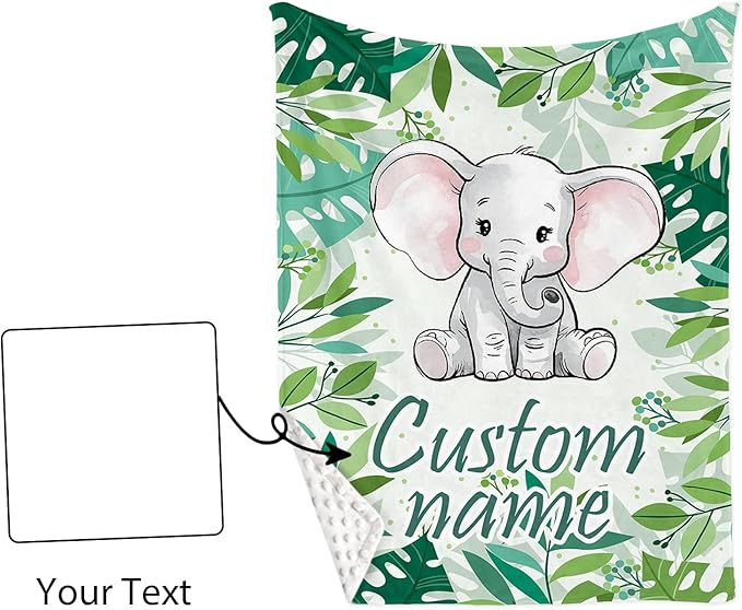 Personalized Baby Crib Bedding Set: 4 Piece Custom Gift Crib Bed Set with Name - Green Elephant Design, Nursery Bedding Set for Baby Girls,Newborn Girls Crib Sets, Crib Bedding Shower Gifts