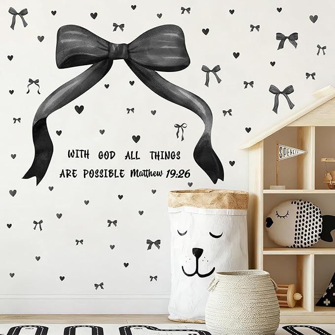 Large Black Bow Wall Stickers Watercolor Bowtie Wall Art Decor for Teen Girls Room Bows Bridal Shower Party Decals for Backdrop Peel and Stick Coquette Inspirational Decal Art Vinyl Mural for Bedroom