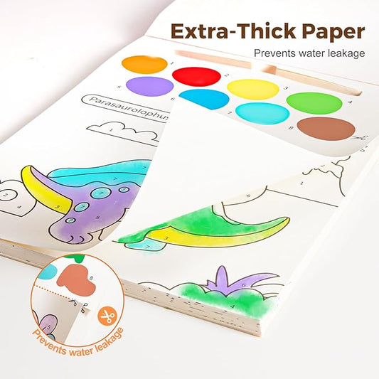 Paint with Water Books for Toddlers, Mess Free Watercolor Painting Activity for Kids Ages 1-3, 2-4, 4-6, Art Craft Coloring Gift with Brush, Airplane Travel Activities for Toddlers, Dinosaurs