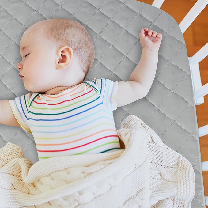 Mini Crib Mattress Protector 2 Pack, Waterproof Mini Crib Mattress Pad Cover Fitted, 38" x 24" Baby Mini Crib Sheets for Boys and Girls, Breathable & Quilted, Grey