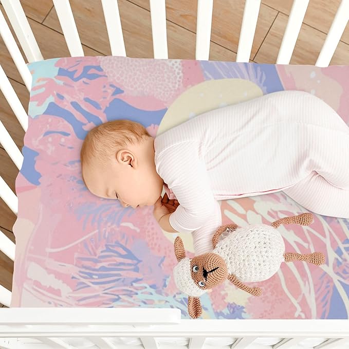 Pastel Coral Reef Jellyfish Crib Sheets Standard Crib Toddler Mattresses Cover Fitted Baby Bed Sheet Breathable Crib Mattress Sheet for Girls Boys 52" x 28"x5''