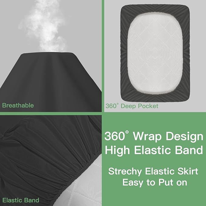 Sufdari Waterproof Mattress Protector Twin Size, Noiseless Mattress Cover with 18" Deep Pocket, Bed Bug Proof and Waterproof Fitted Sheets, Machine Washable Mattress Protectors Dark Gray