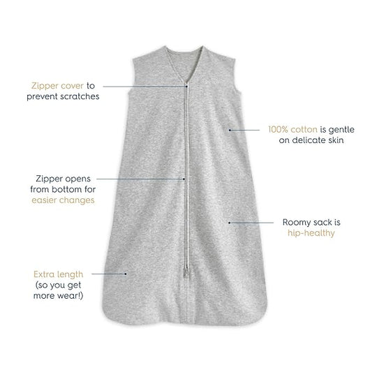 HALO SleepSack, 100% Cotton Wearable Blanket, Swaddle Transition Sleeping Bag, TOG 0.5, Heather Grey, Large, 12-18 Months