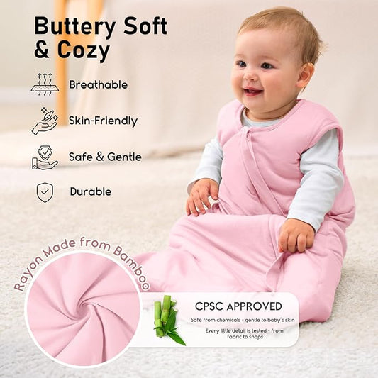 Yoofoss Rayon Made from Bamboo Baby Sleep Sack 12-18 Months 1.0 Tog Baby Wearable Blanket, Super Soft Infant Toddler Sleeping Sack 2-Way Zipper