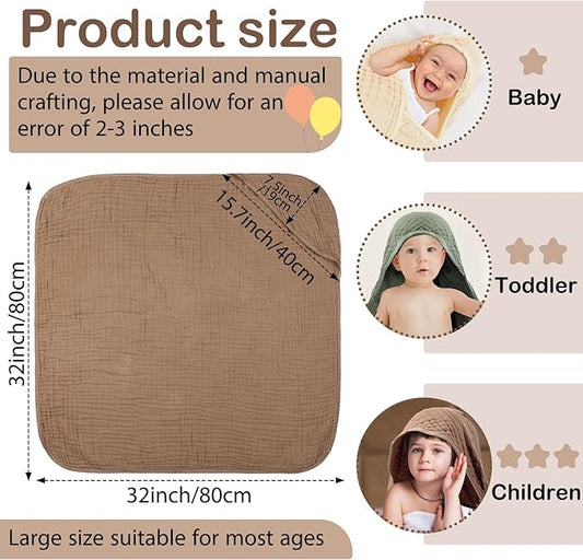 Peryiter 4 Pcs Muslin Hooded Baby Towels, 32x 32'' Cotton Newborn Bath Towel Muslin Infant Baby Blankets Absorbent Unisex Christmas Registry Gift Essentials for Girls Boys (Green)