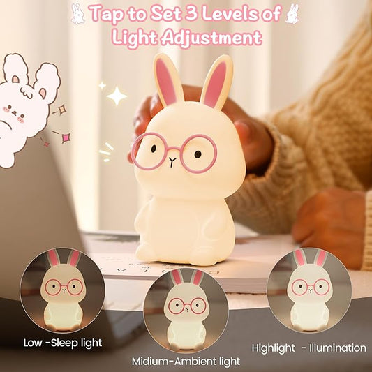 Bunny Lamp for Kids ,Rabbit Night Light with Color Changing, Rechargeable LED Nightlight for Easter Gift,Silicone Bedside Touch Lamp ,3 Levels Dimmable /Timmer Nursery Bedroom Light, Baby Room Decor