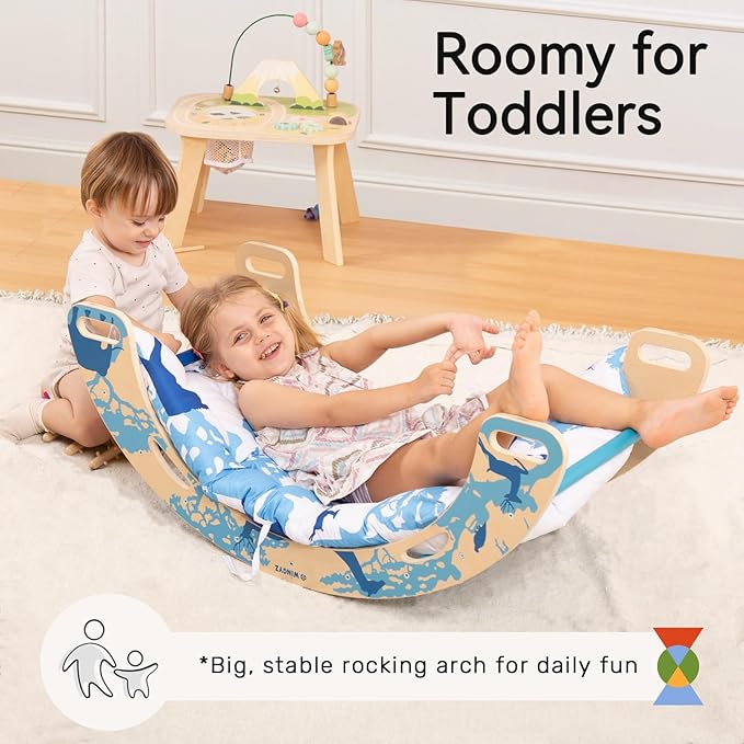 wingyz 8-in-1 Pikler Triangle Set-Foldable Baby Climbing Toys with Cushion,Arch, Ramp & Ladder | Montessori Toddler Climber Indoor Jungle Gym for Kids (Blue)
