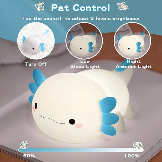 FAMIDUO Axolotl Night Light,Cute Axolotl Lamp,Food Grade Silicone Nursery Nightlight,Rechargeable/Dimmable LED Squishy Novelty Animal Bedside Touch Lamp,Baby Room Decor, Axolotl Gifts for Kids/Boys