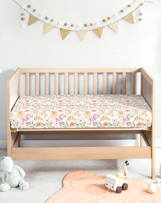Crib Sheets for Boys and Girls, 2 Pack Fitted Baby Sheets for Standard Toddler Mattress 28" x 52", Soft Breathable Jersey Knit Baby Bedding (Rusty Garden)