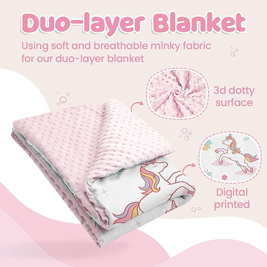 SANDJEST Unicorn Kid Blankets for Girls 30 x 40 - Throw Minky Blanket with Double Layer Dotted Backing - Gifts for Birthday