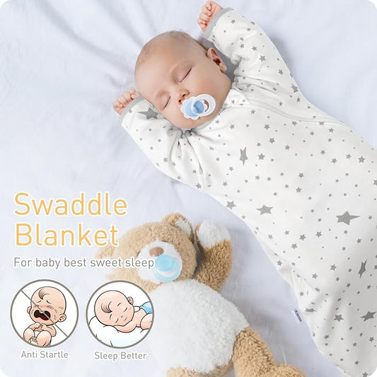 Transitional Swaddle Sack with Arms Up Length Sleeves and Mitten Cuffs 3-6 Months, Wearable Swaddling Blanket Sleeping Bag Cotton for Newborns Baby Boys Girls Sleep Sacks Snug Fit Calms Startle Reflex