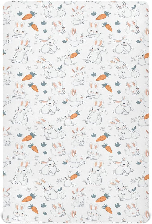 White Rabbit and Carrot01 Crib Sheets Standard Crib Toddler Mattresses Cover Fitted Baby Bed Sheet Breathable Crib Mattress Sheet for Girls Boys 39''x27''x9''