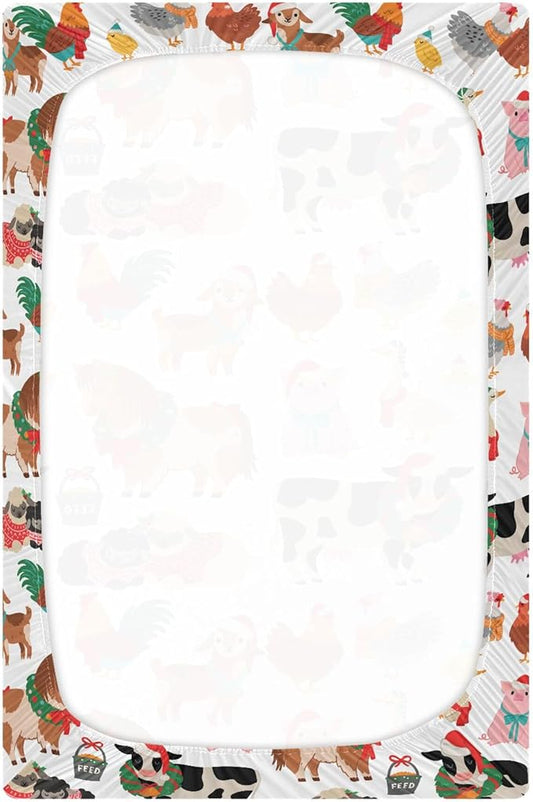 Christmas Farm Animals Crib Sheets Soft Breathable Fitted Baby Crib Sheets Mattress Cover for Girl Boys, 52" x 28" x 9"