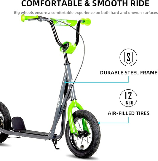 JOYSTAR Kick Scooter for Ages 5-9 Years Old Boys Girls, 12 Inch Big Wheels Scooters for Kids, Teens and Adults, Rear Brake and Adjustable Handlebar, Kids Scooter