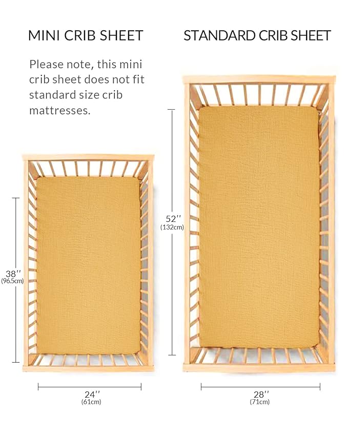 Mini Crib Sheets for Baby, Fitted Pack N Play Mattress and Mini Cribs 24" x 38", Neutral Muslin Cotton Mini Crib Mattress Sheet with Boho Style, Soft and Breathable Comfort (Costume Blue)
