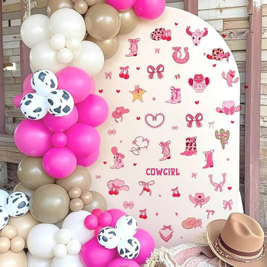 Cowgirl Stickers for Wall Cowgirl Balloon Arch Decoration Vinyl Decals Pink Girls Room Wall Decal Peel and Stick Western Hat Boot Sticker Retro Cherry Bow Art Murals for Kids Bedroom Farmhouse Gifts