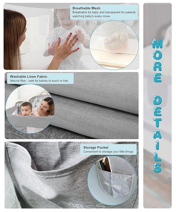 MBQMBSS 52'' Bed Rail for Toddlers, Baby Bed Guard Rails - Fit for Wide Side of Full Size Bed, Extra Tall Safety Bedrails for Kids, Adjustable Height, with Extra Y-Shaped Reinforcement Strap