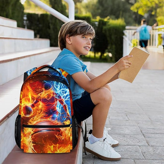 CustomWish Boys Basketball Backpacks - Sport Backpacks for Kids School - Lightweight Back to School Supplies - 17 Inch Cool Bookbag for Elementary Middle Primary High Senior