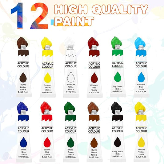 ESRICH Acrylic Paint Set 12 Colors (2 Pack) With 20 Paint Brushes, 24 Acrylic Paints for Adults, Beginner, Professional Artists, Non-Toxic Craft Paint kit for Paper, Canvas, Rock,Wood, Ceramic